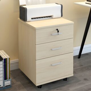 3-Drawer Lockable Mobile Pedestal with wheels, featuring three drawers and a sleek design, ideal for office organization.