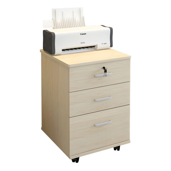 3-Drawer Lockable Mobile Pedestal with wheels, featuring three drawers and a sleek design, ideal for office organization.