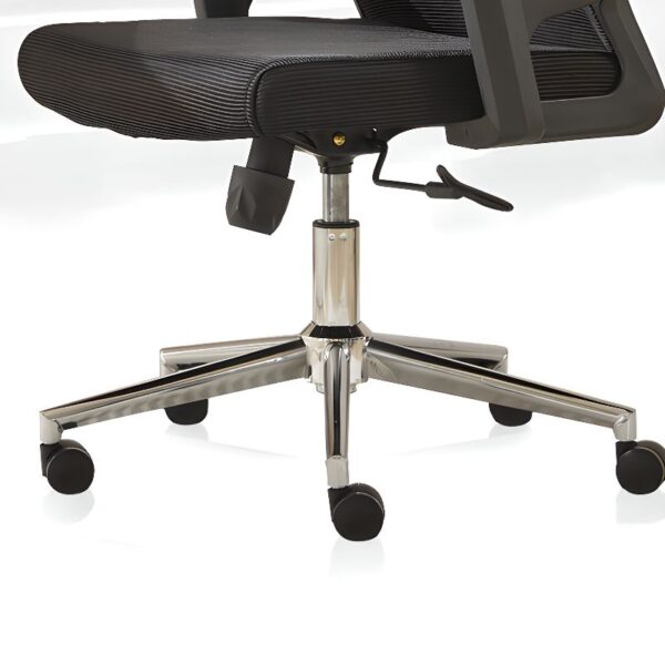 High-back ergonomic executive seat featuring adjustable lumbar support and sleek design, perfect for modern offices.