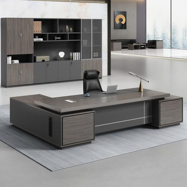 L-shaped Executive Desk measuring 180cm, featuring a sleek wood finish and ergonomic design, ideal for modern offices.