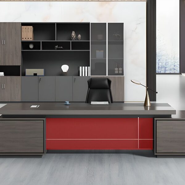 L-shaped Executive Desk measuring 180cm, featuring a sleek wood finish and ergonomic design, ideal for modern offices.