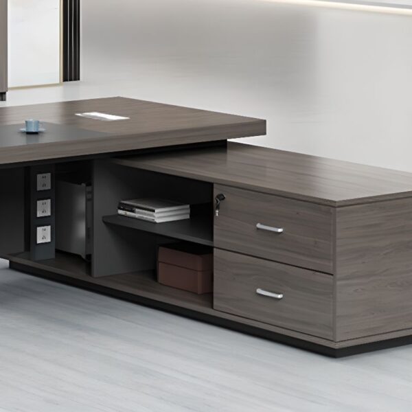 L-shaped Executive Desk measuring 180cm, featuring a sleek wood finish and ergonomic design, ideal for modern offices.