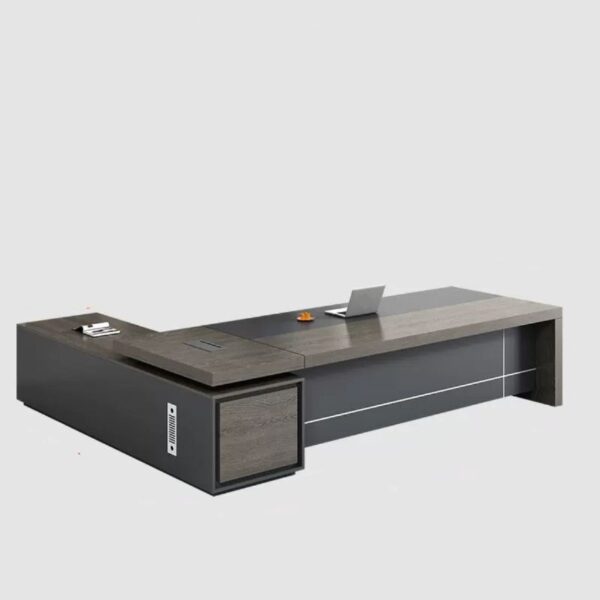 1.8-meter L-shaped executive desk with a sleek design and integrated storage, perfect for modern office environments.