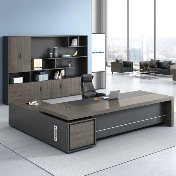 1.8-meter L-shaped executive desk with a sleek design and integrated storage, perfect for modern office environments.