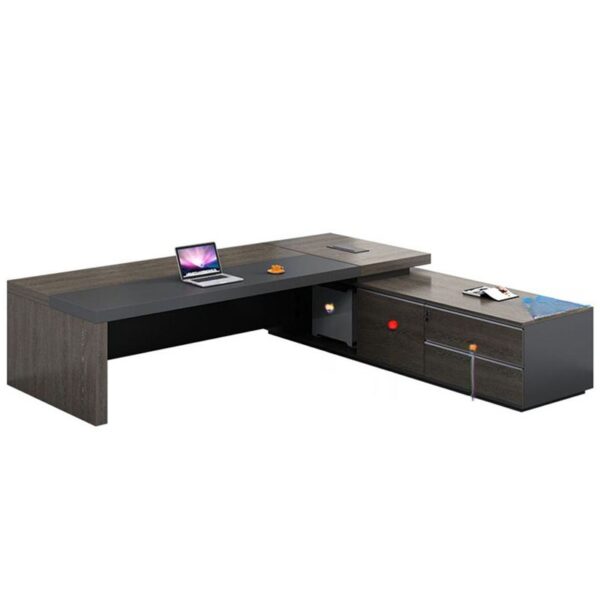 1.8-meter L-shaped executive desk with a sleek design and integrated storage, perfect for modern office environments.