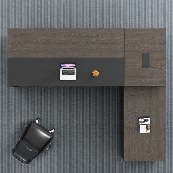 1.8-meter L-shaped executive desk with a sleek design and integrated storage, perfect for modern office environments.