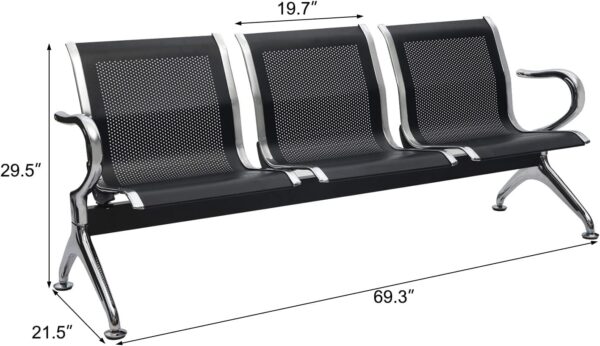 A modern 3-link waiting bench in a public space, showcasing three connected seating sections with a sleek design.