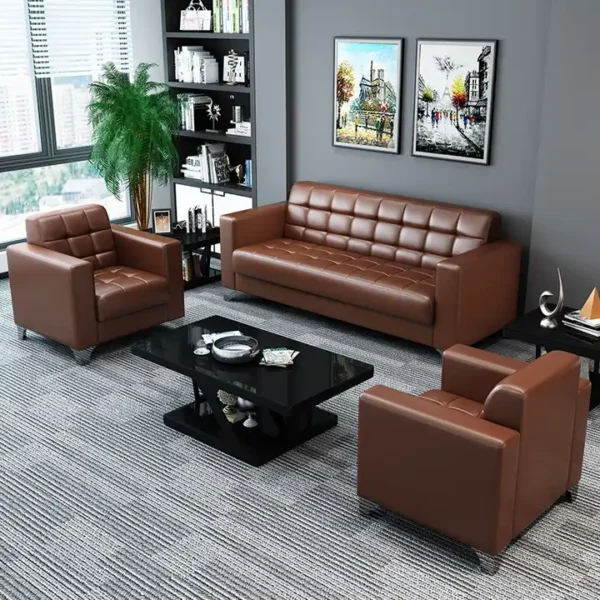 A modern 5-seater office sofa featuring plush cushions, high-density foam, and a sleek design, suitable for collaborative workspaces.