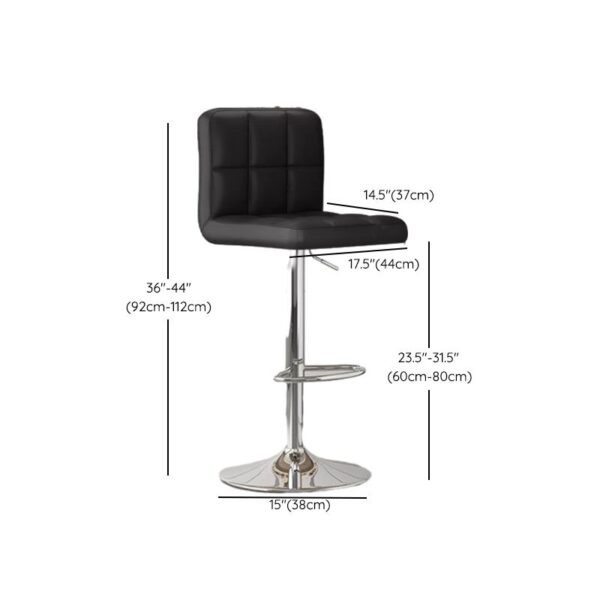 Height-adjustable barstool with chrome base and faux leather seat, showcasing modern design and comfort.