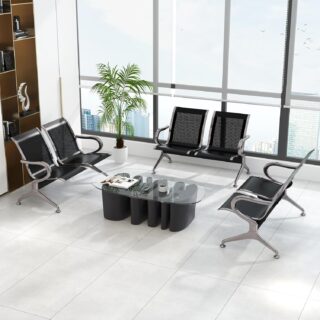 Two-seater metallic waiting bench with a sleek design and ergonomic seating, perfect for modern spaces.