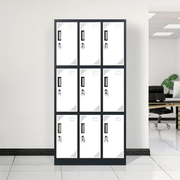 9-Locker Steel Office Storage Cabinet with nine secure compartments, modern design, and powder-coated finish.