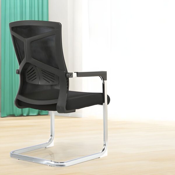 A modern cantilever guest chair with a sleek steel frame and upholstered seat, ideal for contemporary spaces.