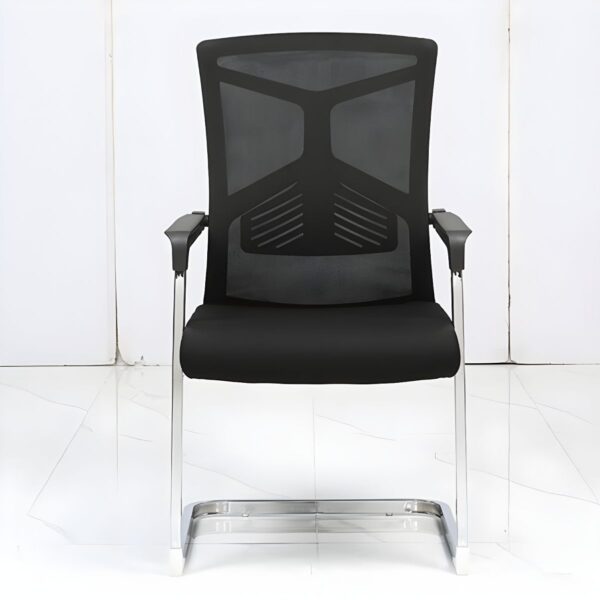 A modern cantilever guest chair with a sleek steel frame and upholstered seat, ideal for contemporary spaces.