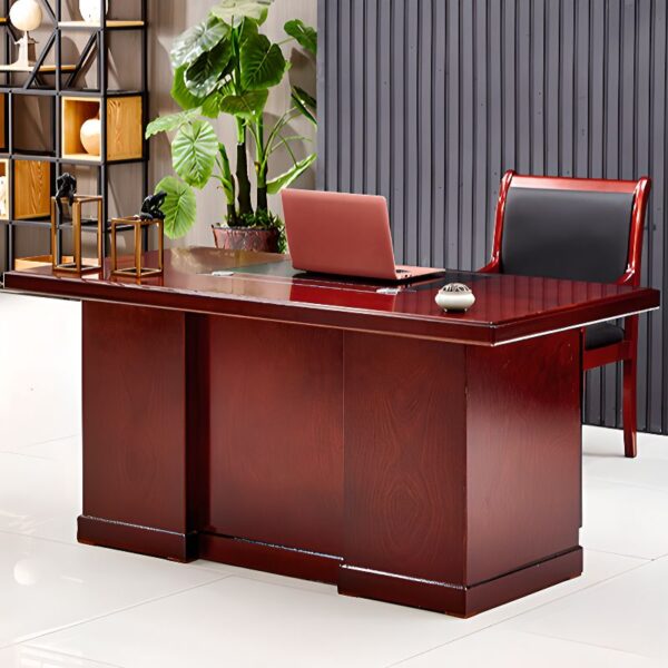 Elegant mahogany corporate IT office desk with ample workspace and cable management.