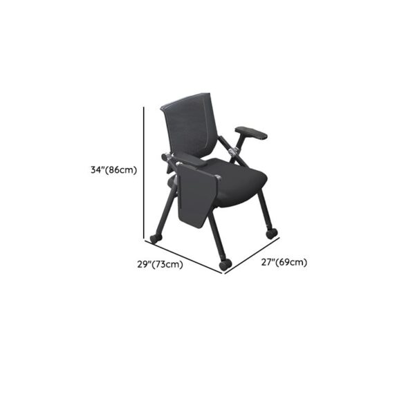 A black foldable study office chair with a cushioned seat and backrest, positioned in a modern home office setting.