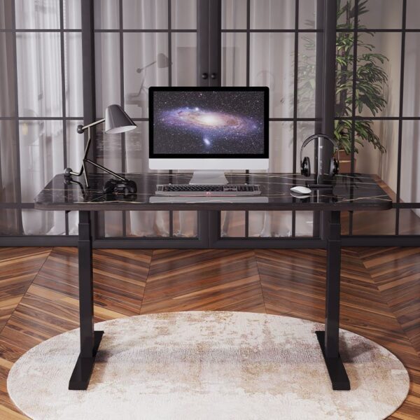 Electric Height Adjustable Standing Desk with a minimalist design and programmable height settings.