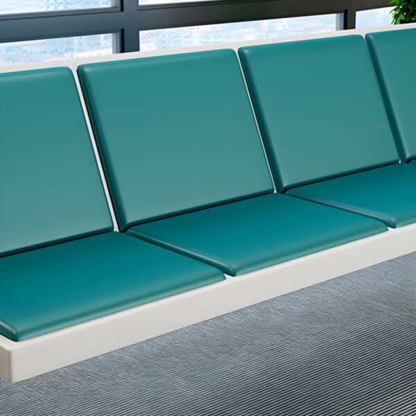 A 3-Link Heavy Duty Waiting Bench showcasing three linked seats with a powder-coated steel frame and high-density polyethylene seats, suitable for public spaces.