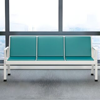 A 3-Link Heavy Duty Waiting Bench showcasing three linked seats with a powder-coated steel frame and high-density polyethylene seats, suitable for public spaces.