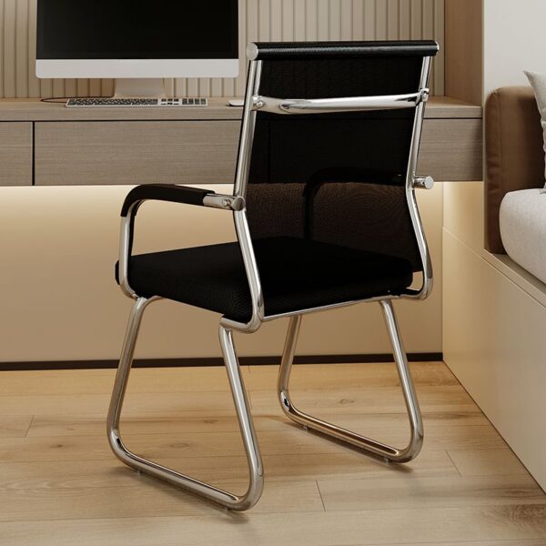 Modern mesh office visitor seat with ergonomic design and breathable backrest.