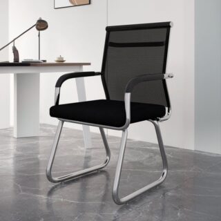 Modern mesh office visitor seat with ergonomic design and breathable backrest.