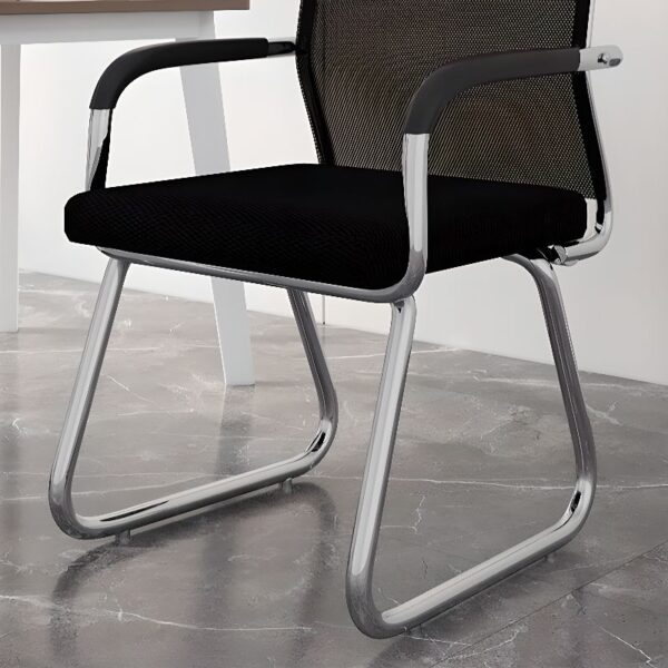 Modern mesh office visitor seat with ergonomic design and breathable backrest.