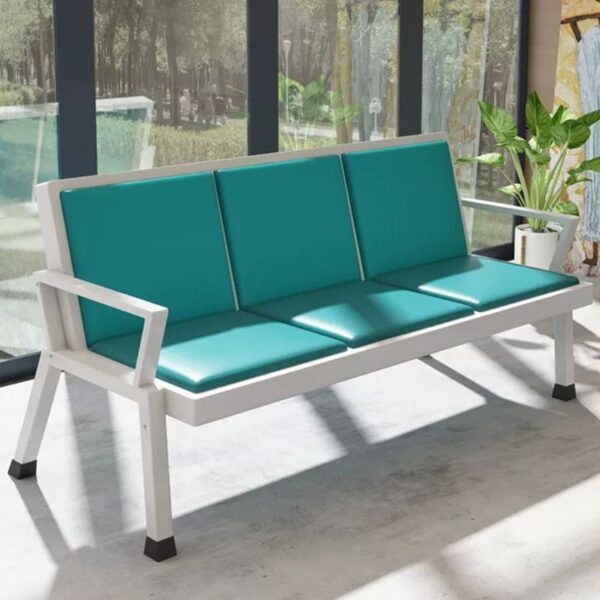 A 3-Link Heavy Duty Waiting Bench showcasing three linked seats with a powder-coated steel frame and high-density polyethylene seats, suitable for public spaces.