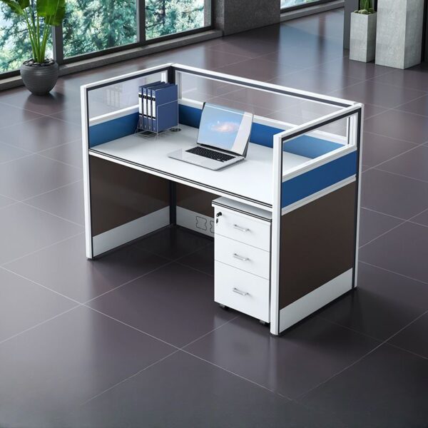 Single User Office Workstation featuring a spacious desktop, smart storage solutions, and a modern design in a stylish office setting.