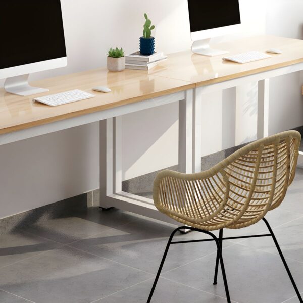 Wooden Top Brown Writing Desk with a spacious surface and tapered legs, showcasing natural wood grain.