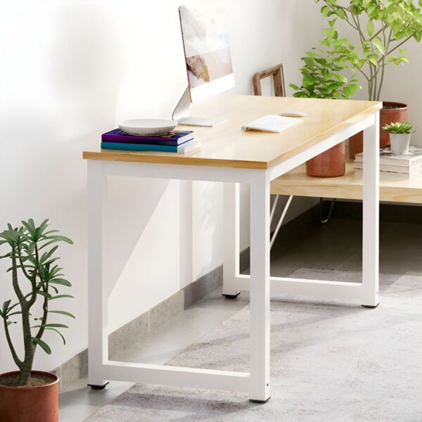 Wooden Top Brown Writing Desk with a spacious surface and tapered legs, showcasing natural wood grain.