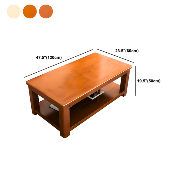 Modern solid wood coffee table with a natural finish and spacious tabletop, ideal for any living room decor.