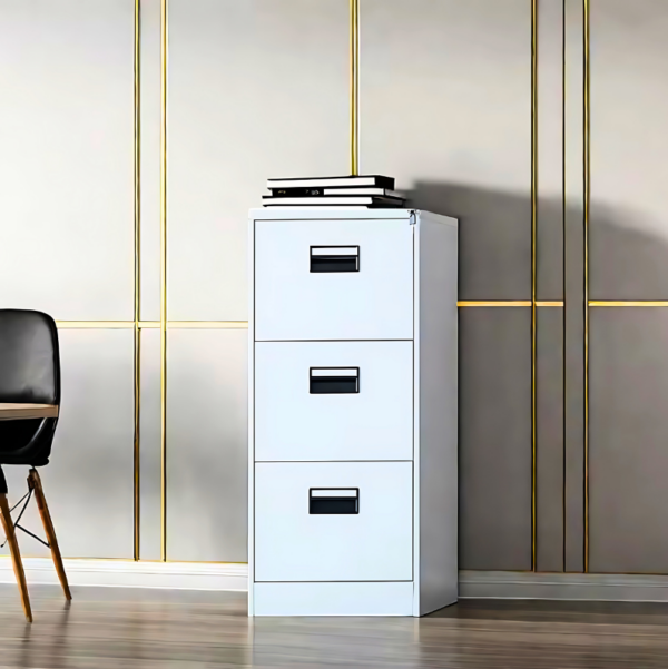 3-Drawers Steel Office File Cabinet with smooth gliding drawers and a locking mechanism for secure storage.