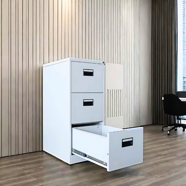 3-Drawers Steel Office File Cabinet with smooth gliding drawers and a locking mechanism for secure storage.