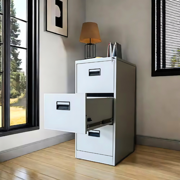 3-Drawers Steel Office File Cabinet with smooth gliding drawers and a locking mechanism for secure storage.