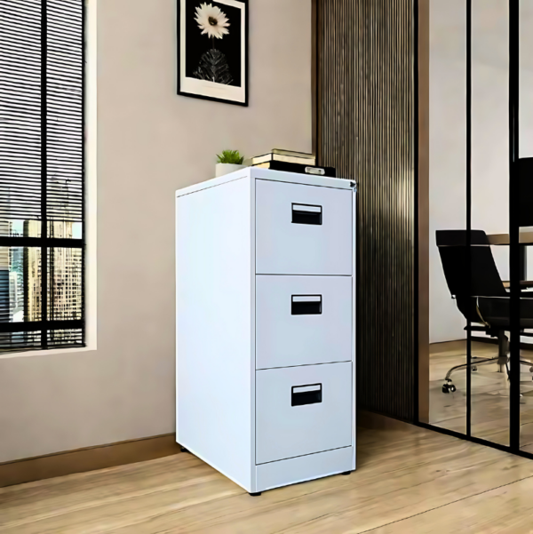 3-Drawers Steel Office File Cabinet with smooth gliding drawers and a locking mechanism for secure storage.