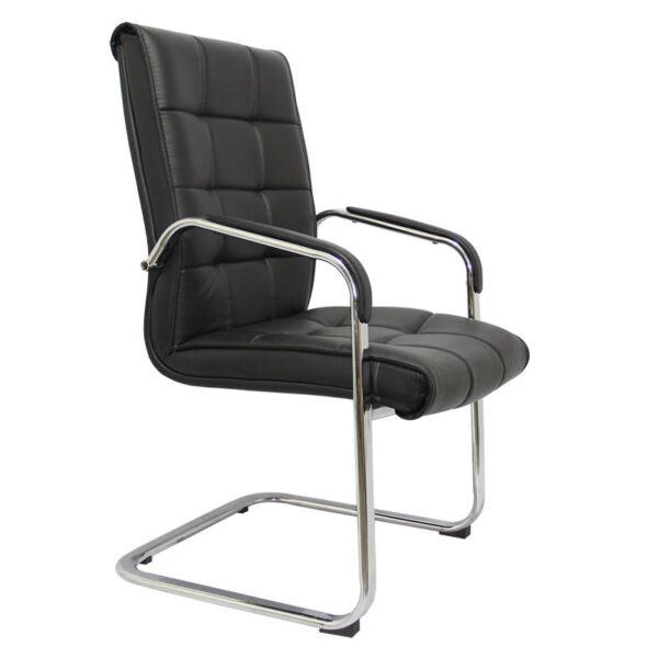 Executive Leather Office Visitor Seat with chrome frame and plush cushioning, designed for modern offices.