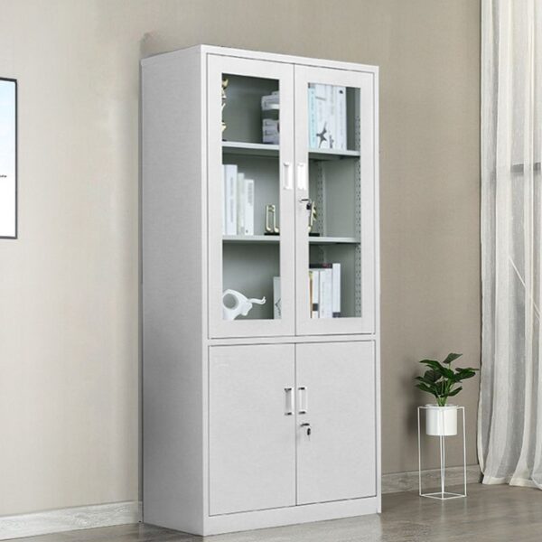 2-Door Metallic Office Filing Cabinet with sleek design and adjustable shelves, ideal for office organization.