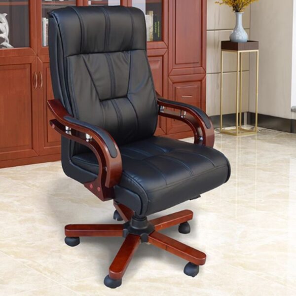 Bliss Leather Executive Office Chair with premium leather upholstery and wooden armrests, designed for comfort and style in the office.