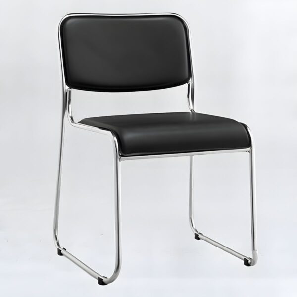 Stackable Chrome Office Guest Chair with padded seat and backrest in an office setting.