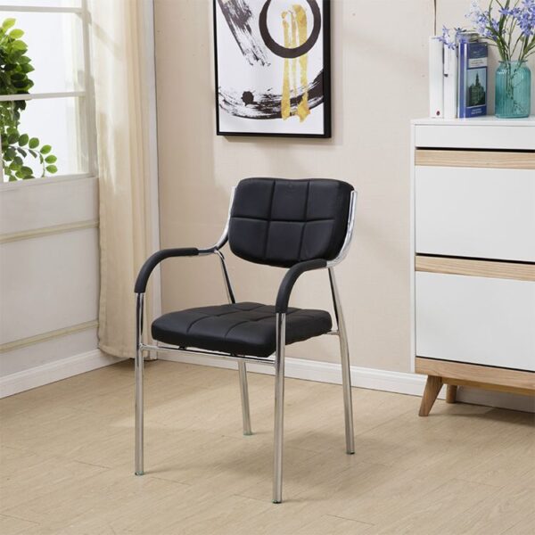 Black Leather Catalina Office Guest Chair with plush cushioning and modern design, ideal for office environments.