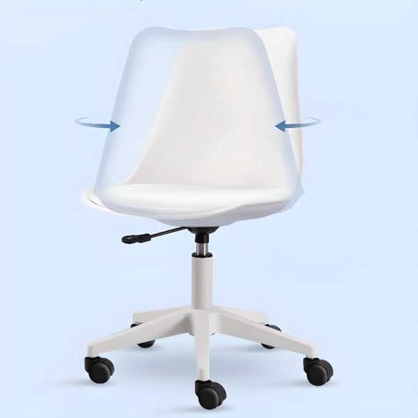 Swivel Eames Plastic White Chair with a sleek design and molded plastic seat, ideal for contemporary interiors.