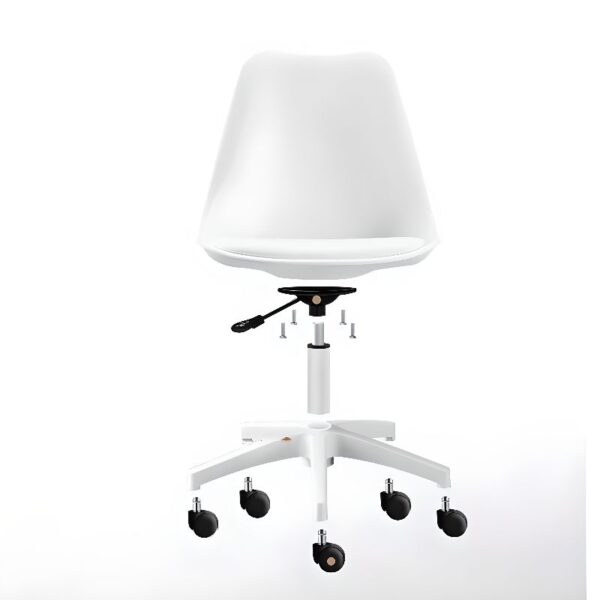 Swivel Eames Plastic White Chair with a sleek design and molded plastic seat, ideal for contemporary interiors.