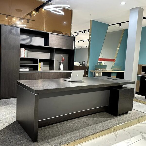 1600mm L-Shaped Executive Desk in a modern office setting, showcasing its spacious surface and elegant design.