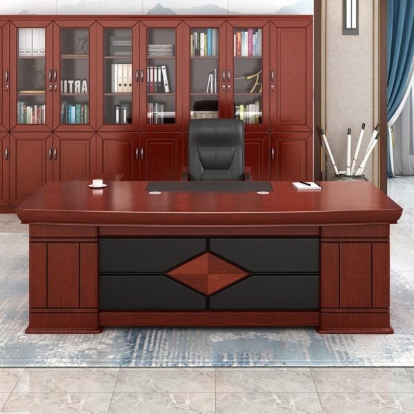 "1800mm L-shaped managers office desk with ample workspace, integrated storage, and a sleek design in a modern office setting."