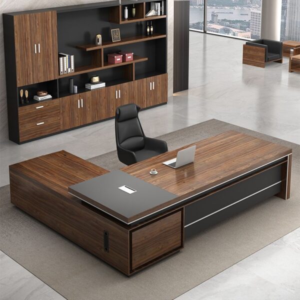 1800mm Managers Mahogany Office Desk featuring a spacious surface, elegant design, and multiple storage drawers.