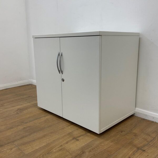 Elegant 2-Door Office Wooden Credenza Cabinet with adjustable shelves and a sleek design.