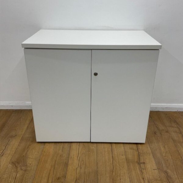 Elegant 2-Door Office Wooden Credenza Cabinet with adjustable shelves and a sleek design.