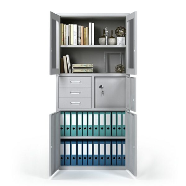 2-Door Metallic Office Storage Cabinet with adjustable shelves and a sleek design in a modern office setting.