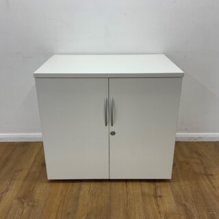 Elegant 2-Door Office Wooden Credenza Cabinet with adjustable shelves and a sleek design.