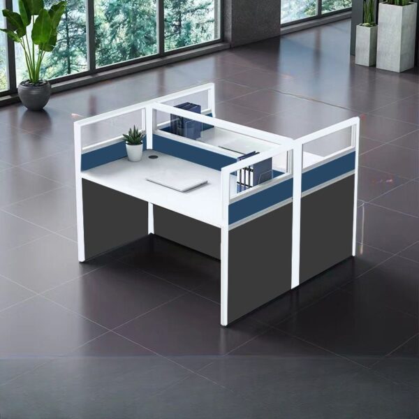 2-User Modular Office Workstation with ergonomic design, cable management, and adjustable partitions in a modern office setting.