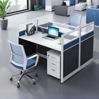 2-User Modular Office Workstation with ergonomic design, cable management, and adjustable partitions in a modern office setting.